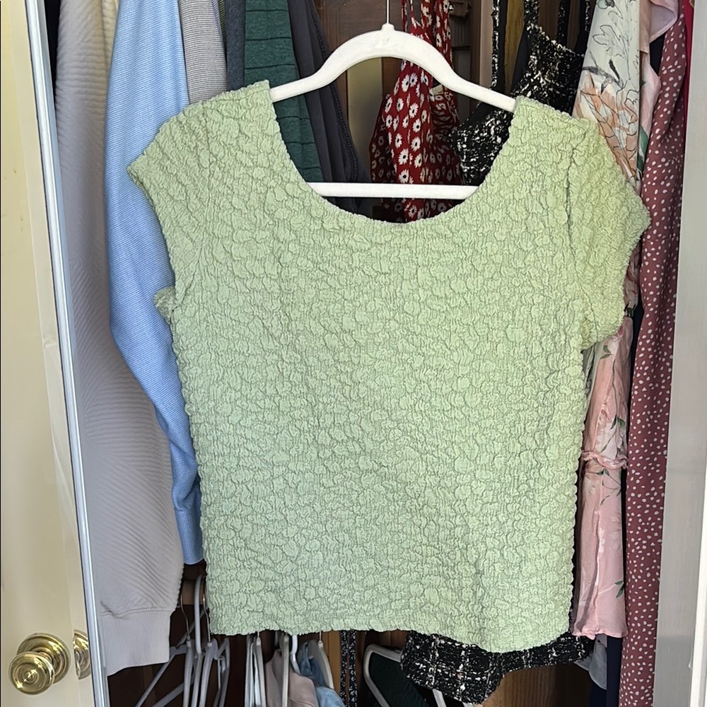 Maeve Green Smocked Cap Sleeve Low back Blouse